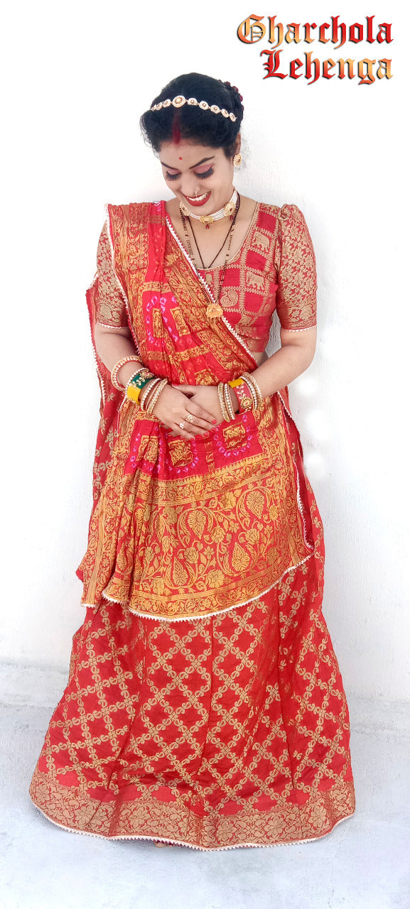 Beautiful Rajasthani Traditional Bandhej Ghatchola Lehenga Choli