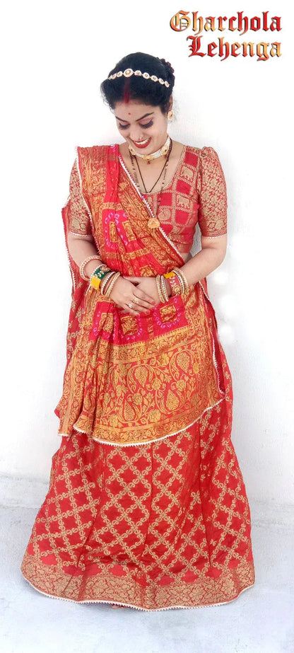 Beautiful Rajasthani Traditional Bandhej Ghatchola Lehenga Choli