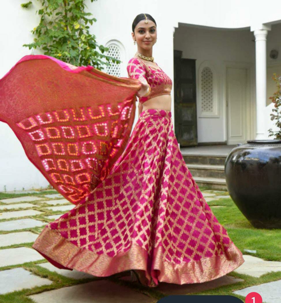Beautiful Rajasthani Traditional Bandhej Ghatchola Lehenga Choli
