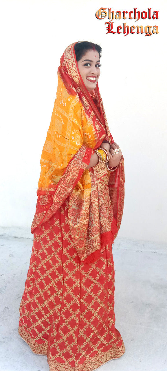 Beautiful Rajasthani Traditional Bandhej Ghatchola Lehenga Choli