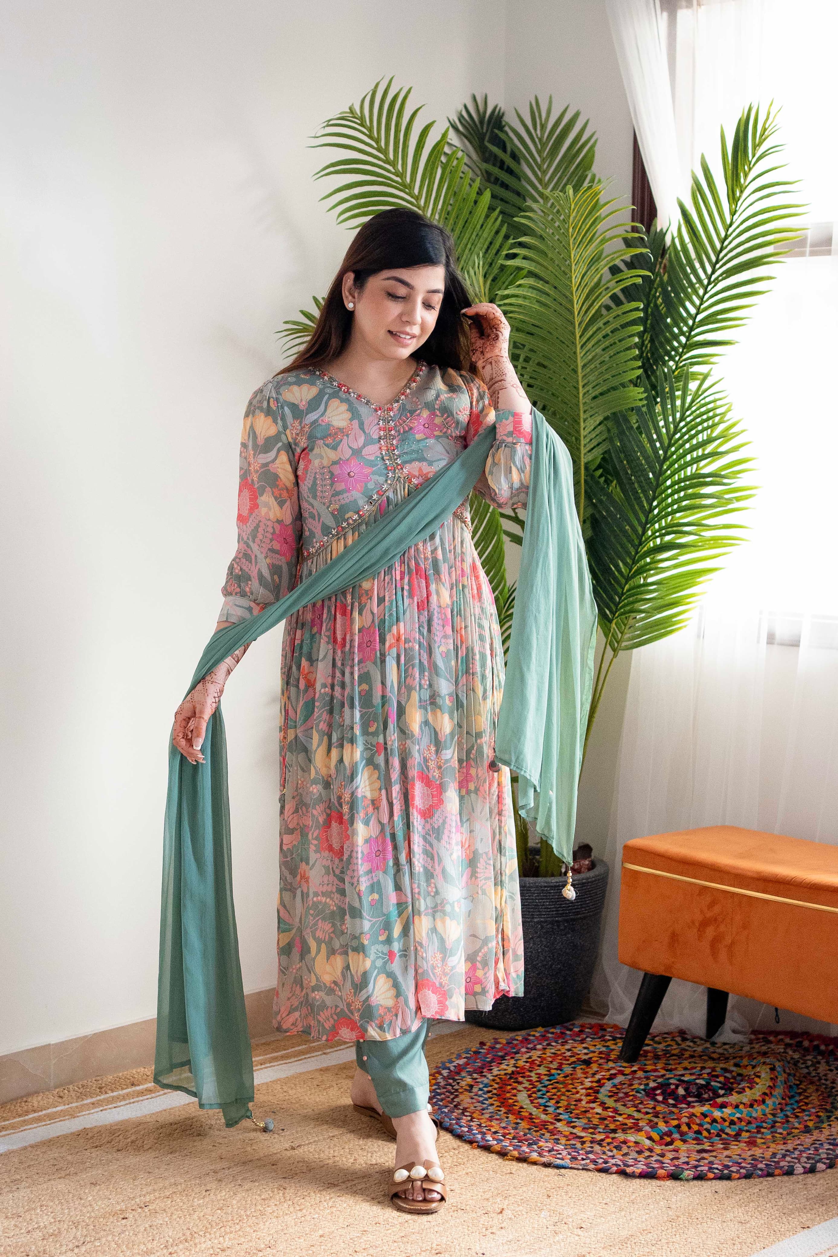 New Festival Floral Alia Cut Designer Suit
