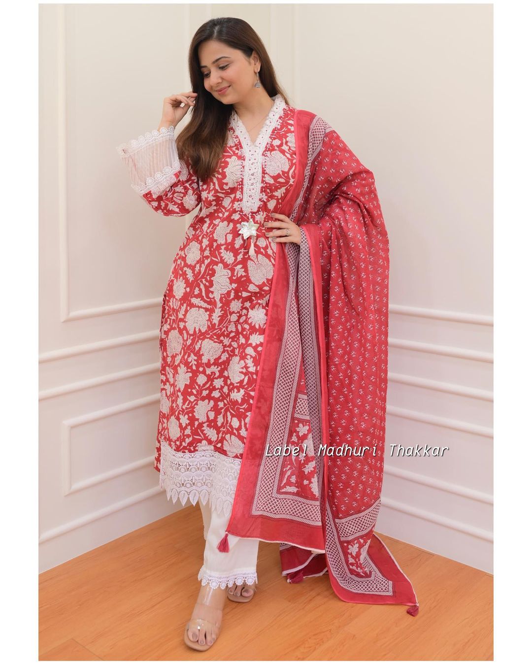 Beautiful Pakistani Cotton Floral Alia Cut Designer Suit