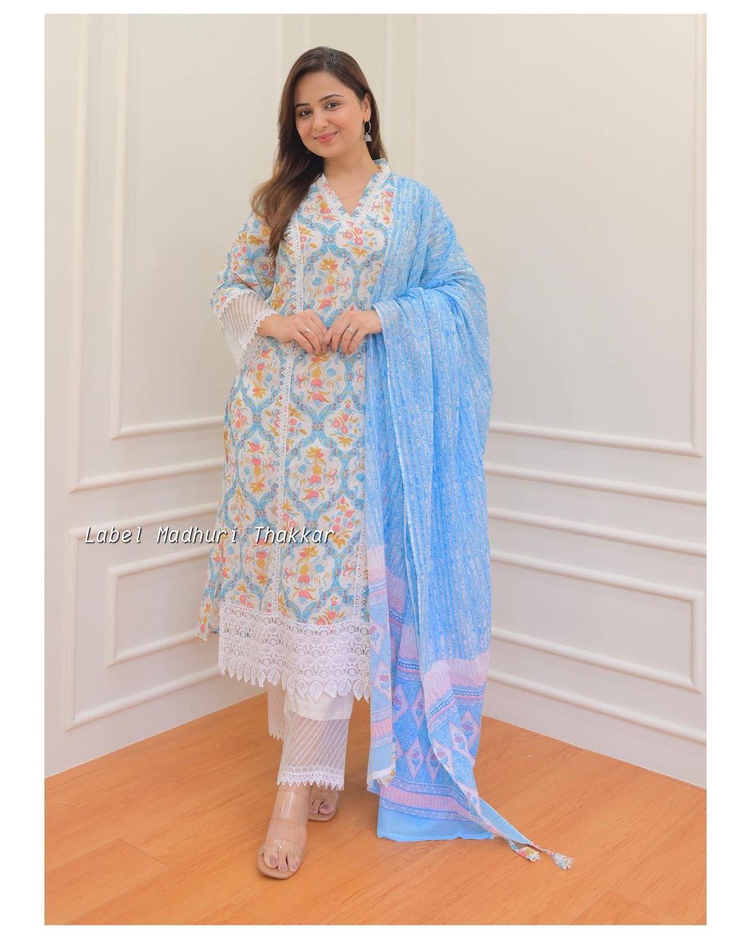 Beautiful Pakistani Cotton Floral Alia Cut Designer Suit