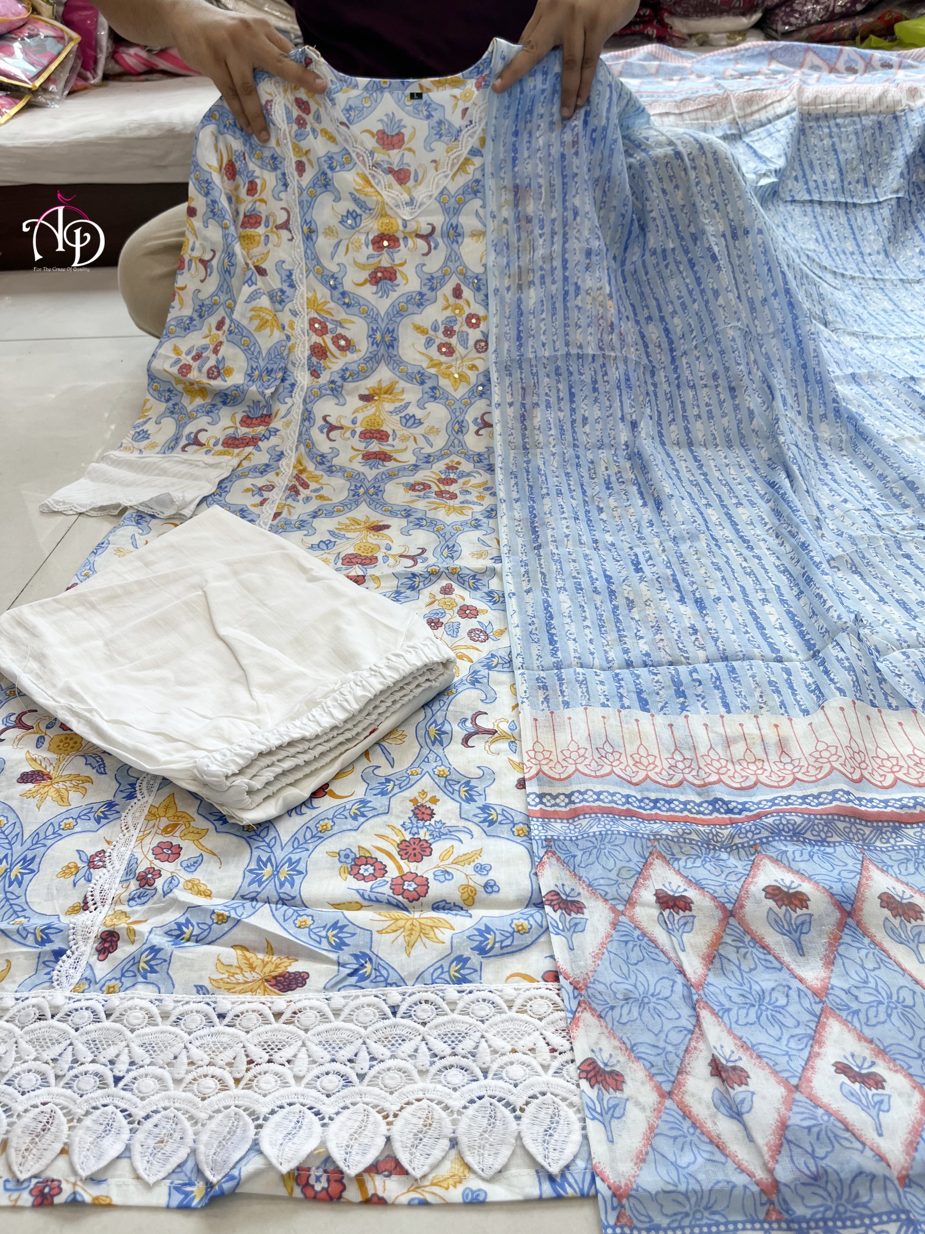 Beautiful Pakistani Cotton Floral Alia Cut Designer Suit