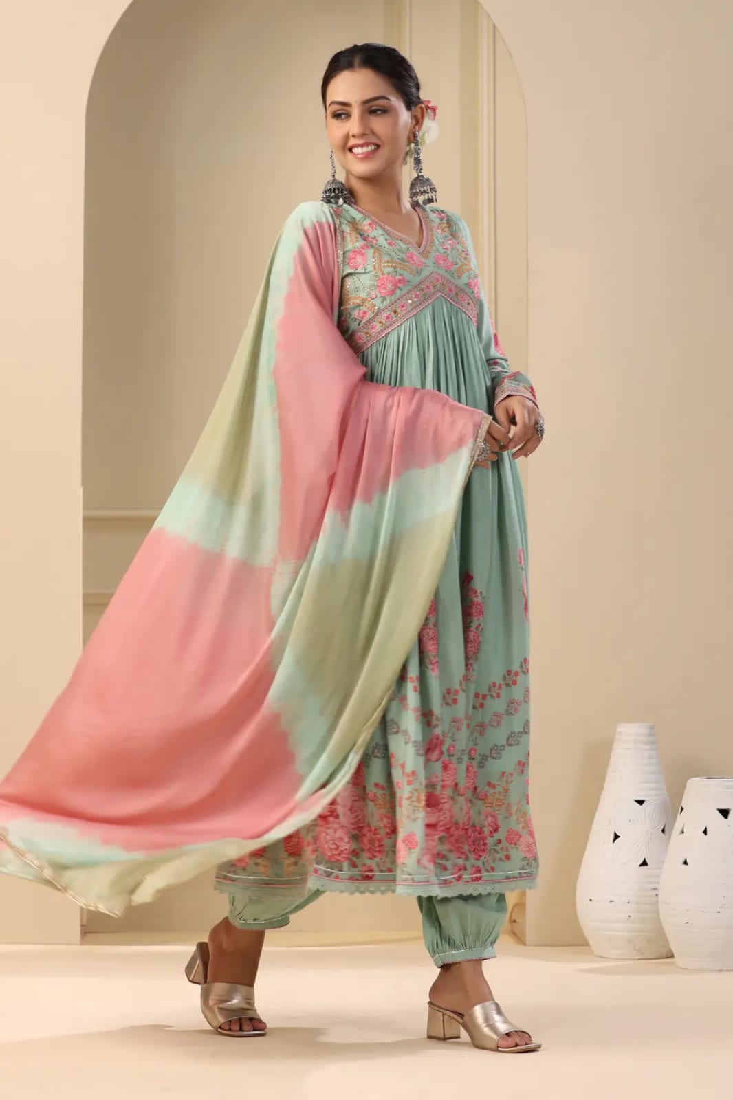 Beautiful Pakistani Muslin Alia Cut Designer Suit