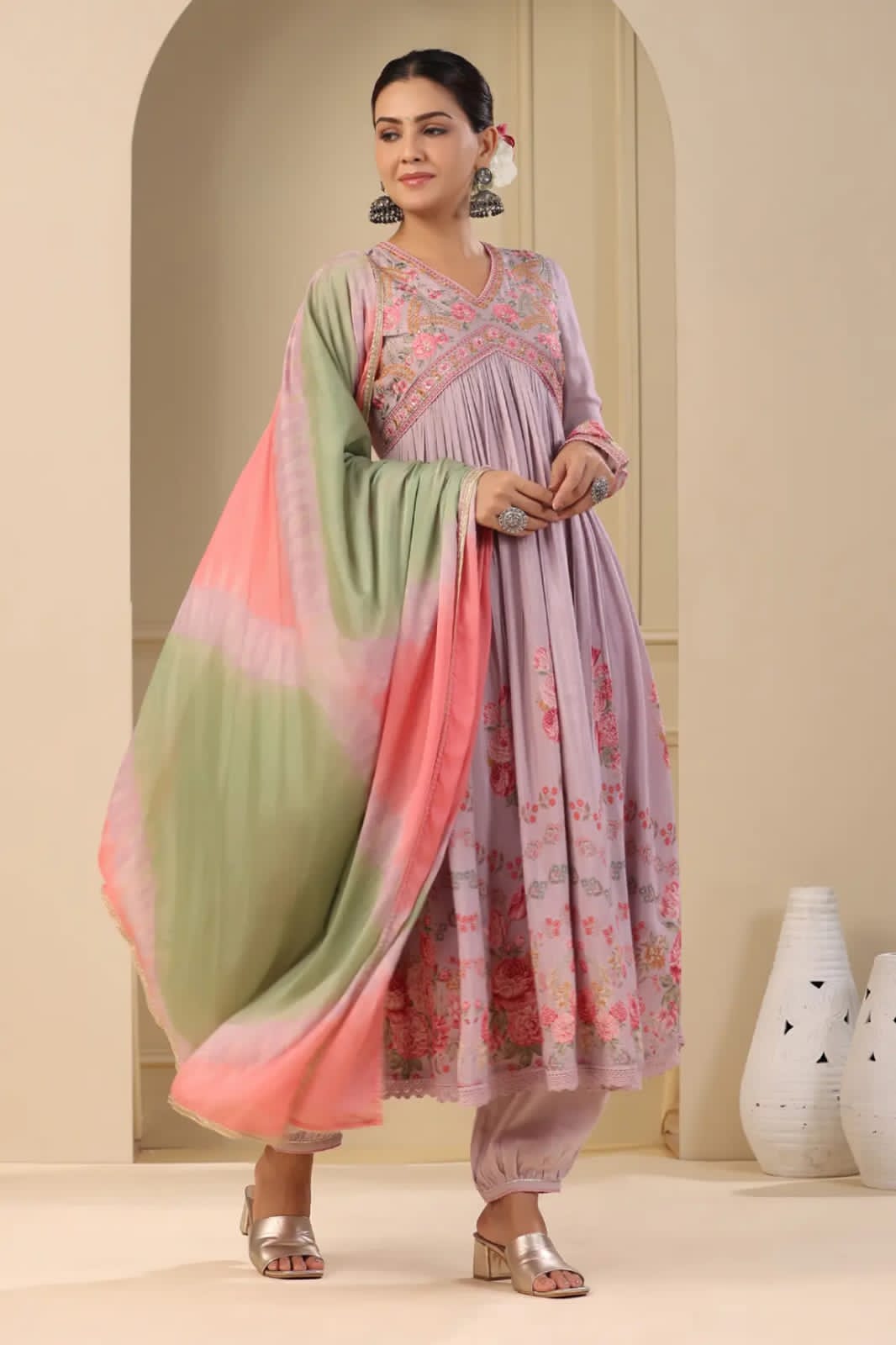 Beautiful Pakistani Muslin Alia Cut Designer Suit