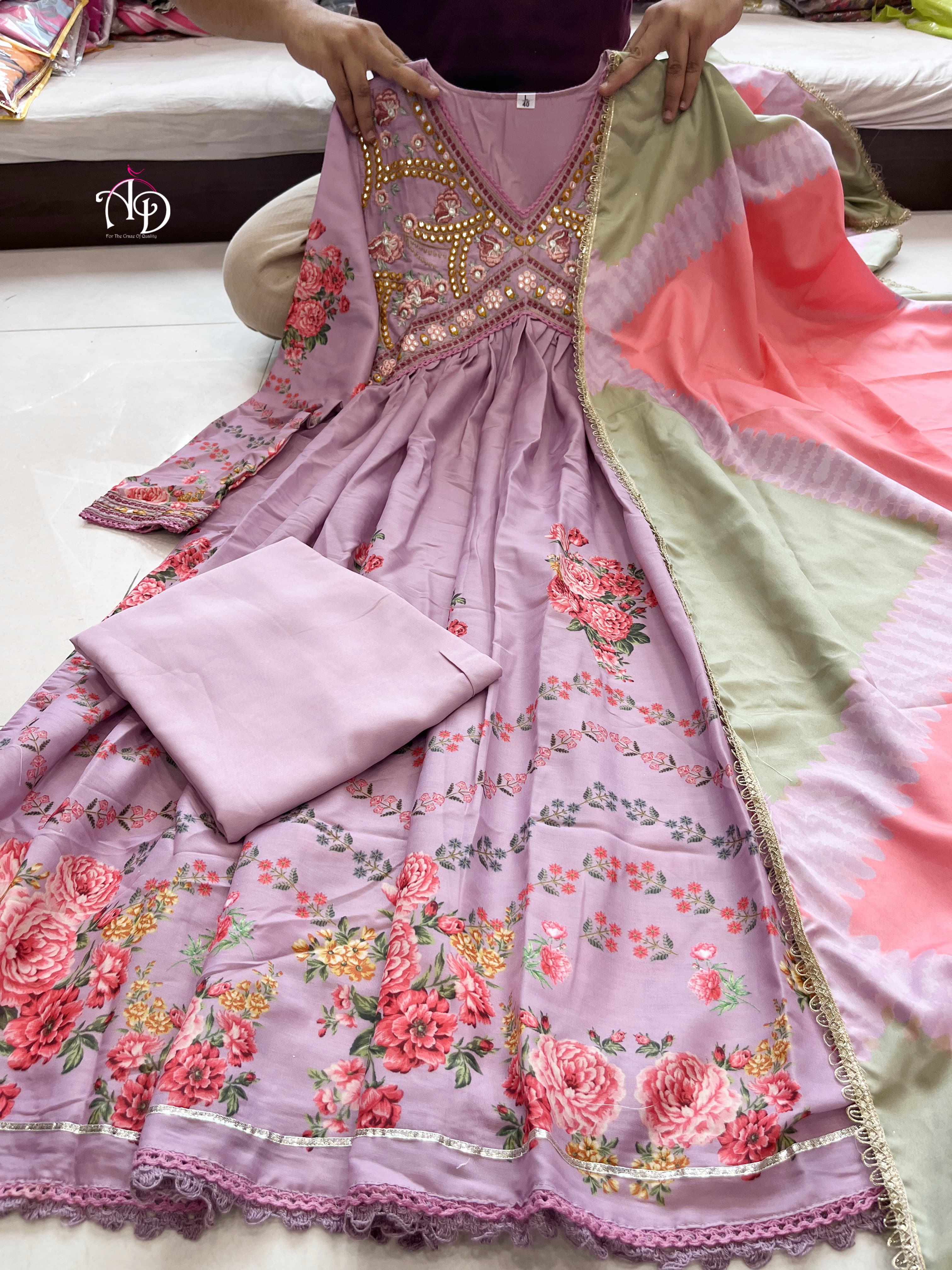 Beautiful Pakistani Muslin Alia Cut Designer Suit