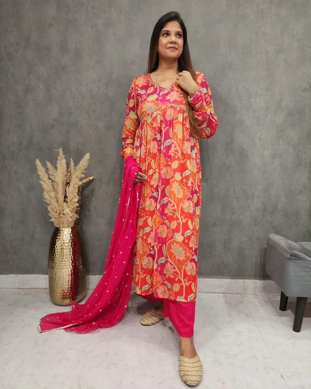 Beautiful Designer Muslin Alia Cut Cotton Suit