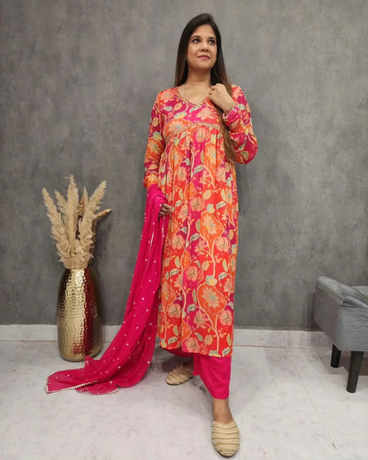Beautiful Designer Muslin Alia Cut Cotton Suit