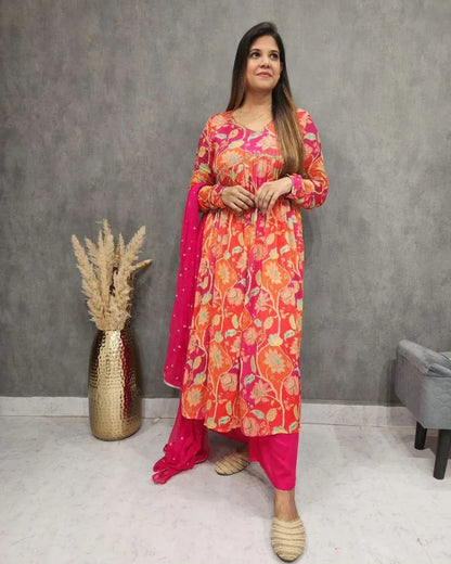 Beautiful Designer Muslin Alia Cut Cotton Suit