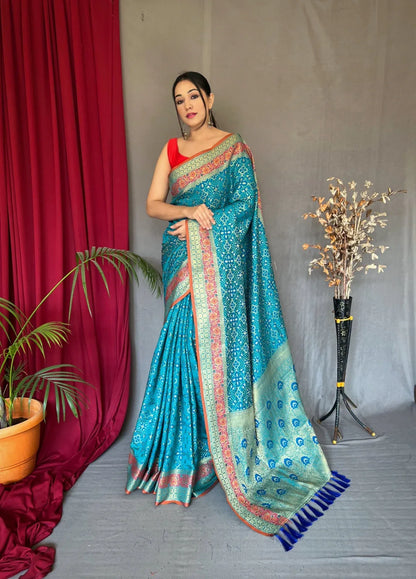 Pure Soft Designer Beautiful Bandhej Patola Silk Saree