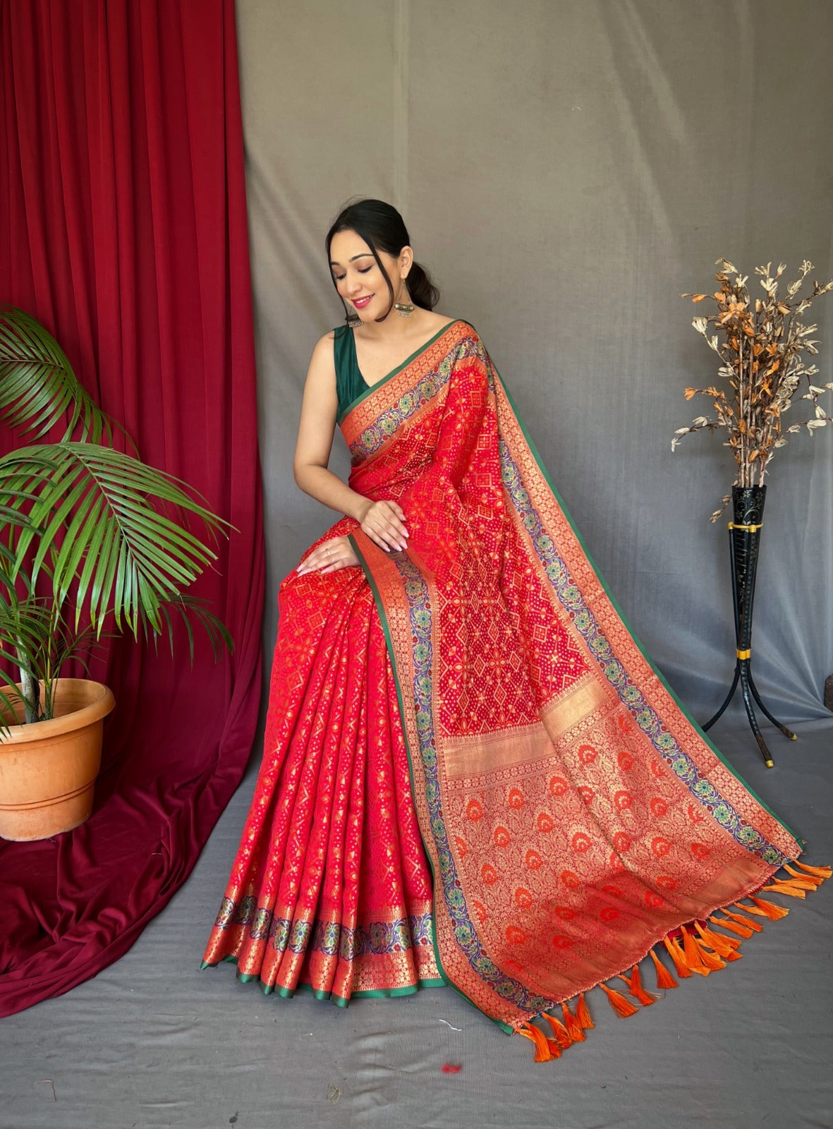 Pure Soft Designer Beautiful Bandhej Patola Silk Saree