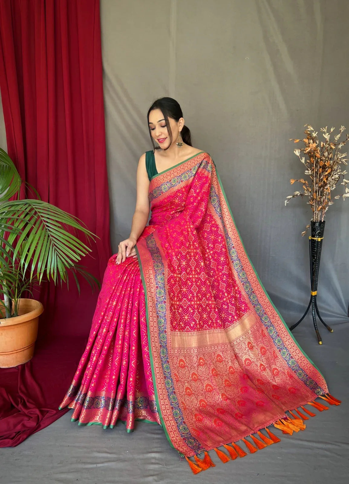 Pure Soft Designer Beautiful Bandhej Patola Silk Saree