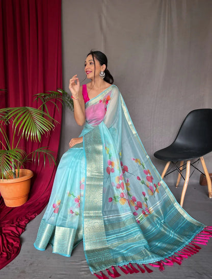 Beautiful Designer Pure Soft Orgenza Silk Pichwai Print Saree