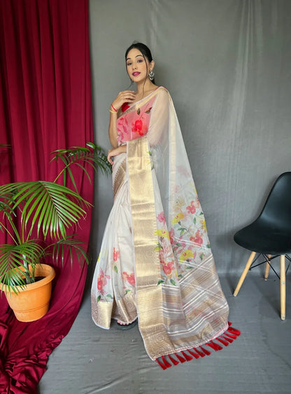 Beautiful Designer Pure Soft Orgenza Silk Pichwai Print Saree