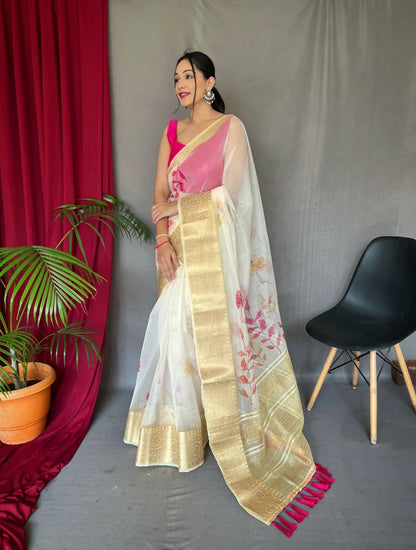 Beautiful Designer Pure Soft Orgenza Silk Pichwai Print Saree