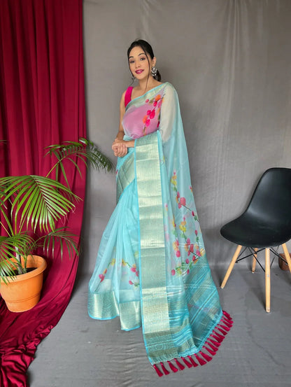 Beautiful Designer Pure Soft Orgenza Silk Pichwai Print Saree