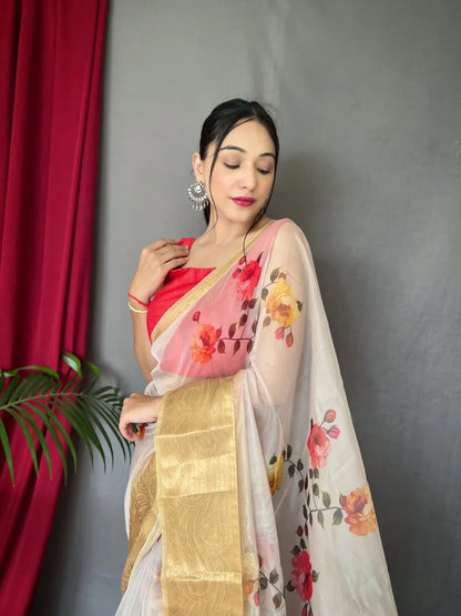 Beautiful Designer Pure Soft Orgenza Silk Pichwai Print Saree
