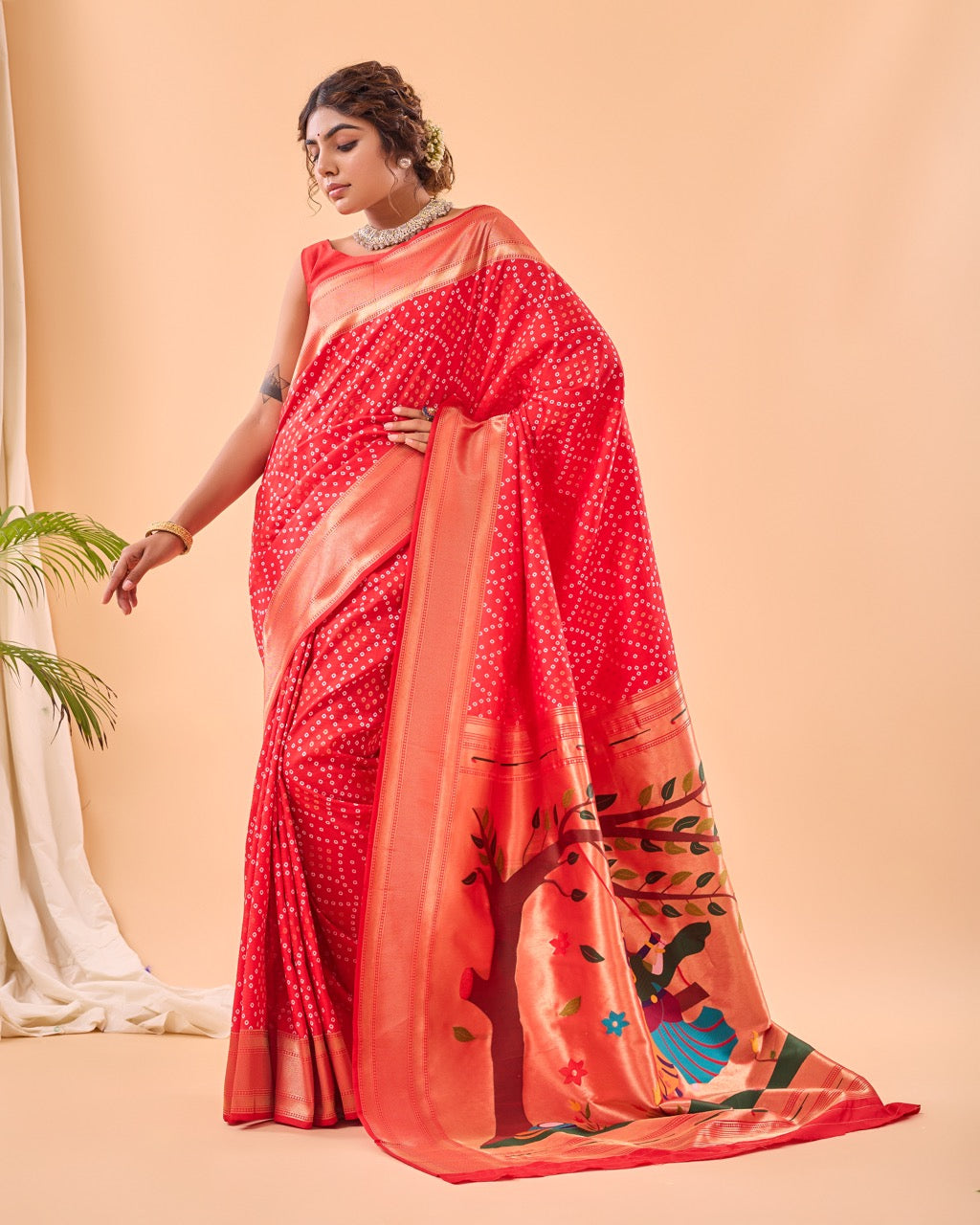 Pure Soft Designer Beautiful Bandhej Paithani Patola Silk Saree