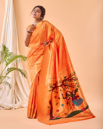Pure Soft Designer Beautiful Bandhej Paithani Patola Silk Saree