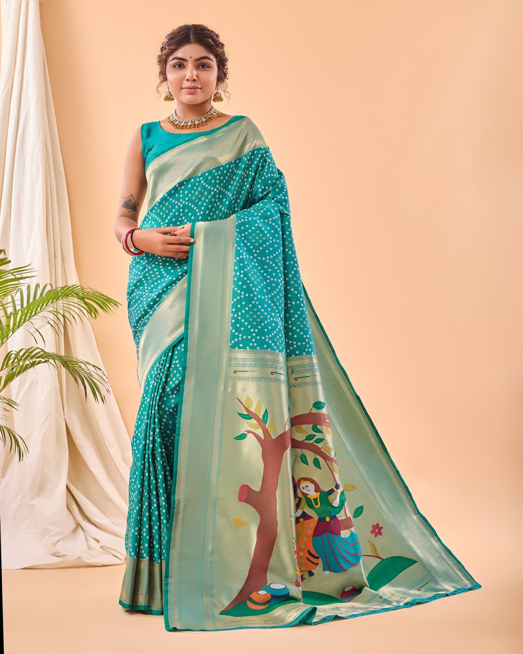 Pure Soft Designer Beautiful Bandhej Paithani Patola Silk Saree