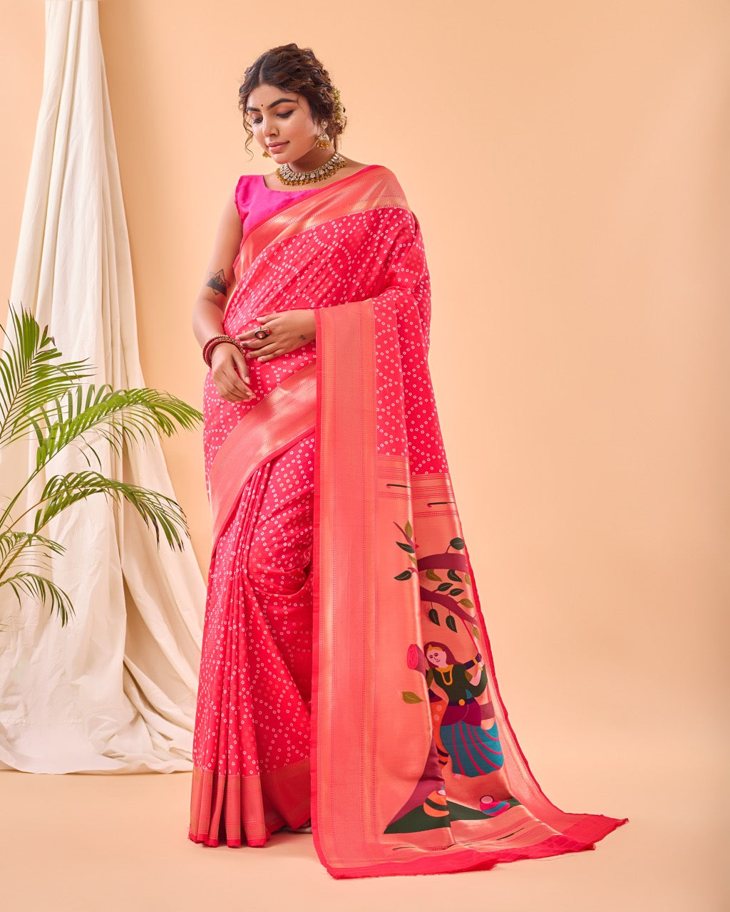 Pure Soft Designer Beautiful Bandhej Paithani Patola Silk Saree
