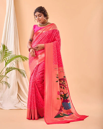 Pure Soft Designer Beautiful Bandhej Paithani Patola Silk Saree