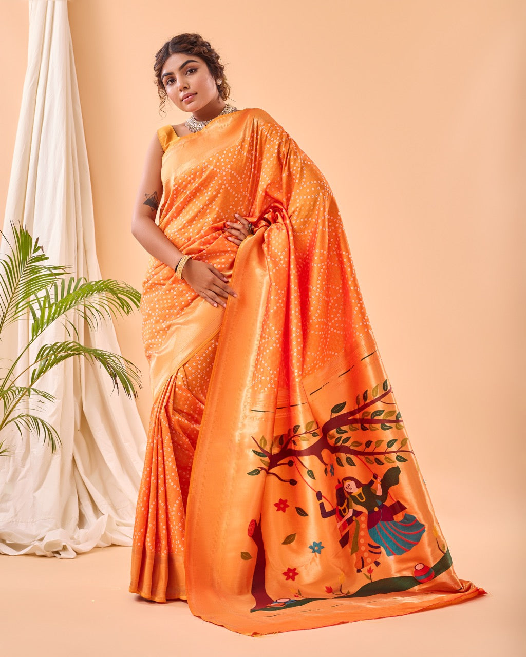Pure Soft Designer Beautiful Bandhej Paithani Patola Silk Saree