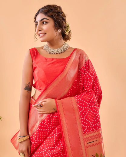 Pure Soft Designer Beautiful Bandhej Paithani Patola Silk Saree