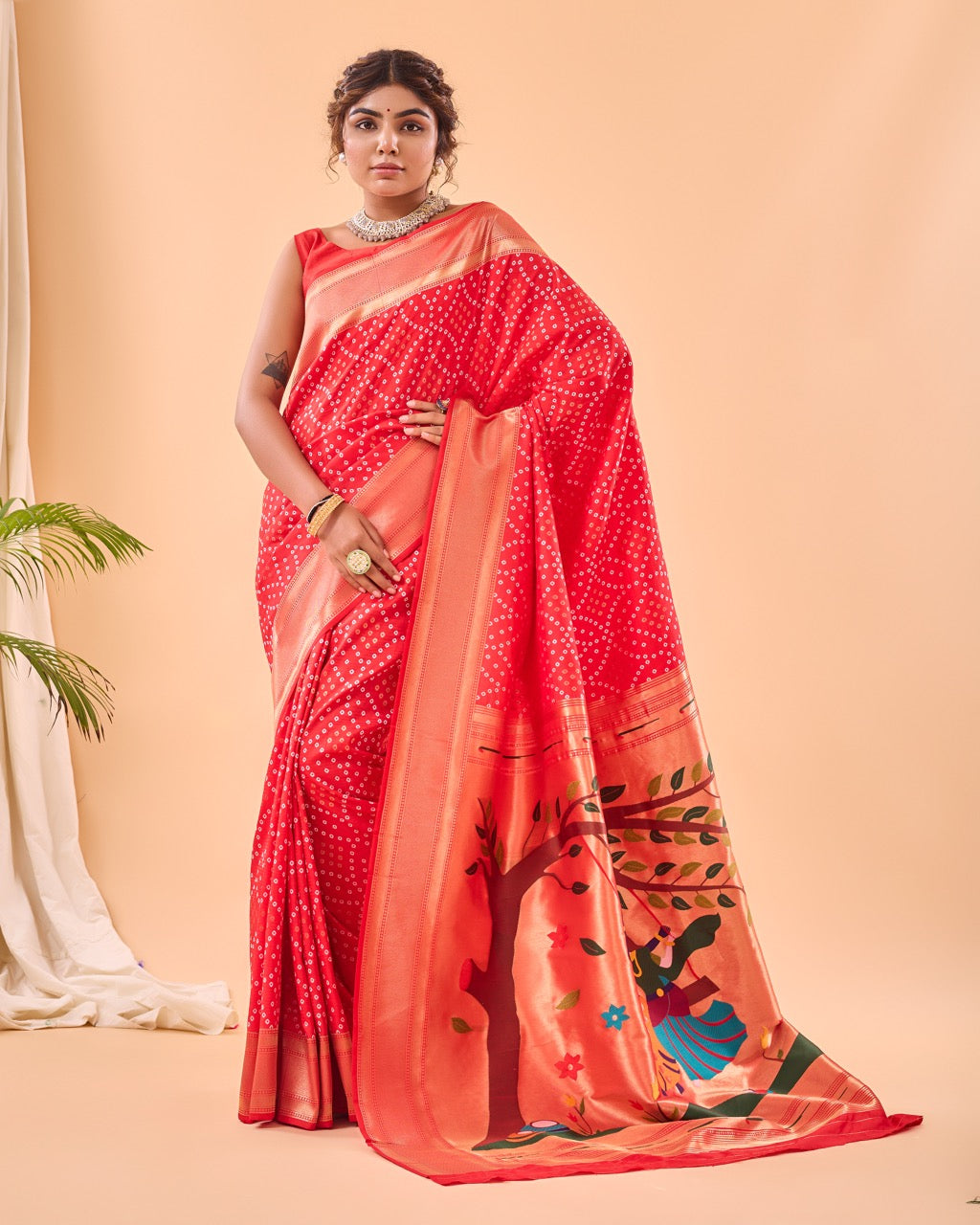 Pure Soft Designer Beautiful Bandhej Paithani Patola Silk Saree