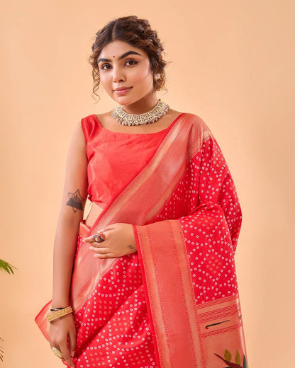 Pure Soft Designer Beautiful Bandhej Paithani Patola Silk Saree