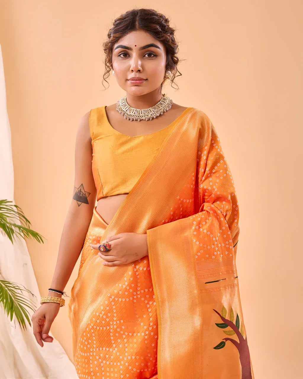 Pure Soft Designer Beautiful Bandhej Paithani Patola Silk Saree
