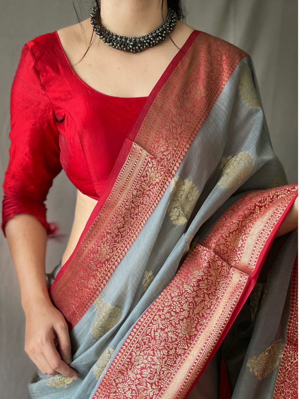 Beautiful Designer Pure Linen Chaap Saree