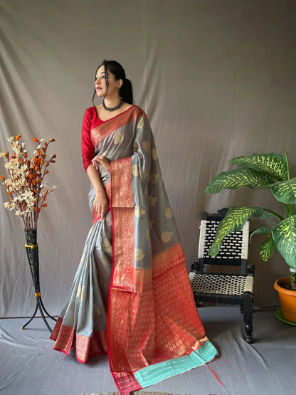 Beautiful Designer Pure Linen Chaap Saree
