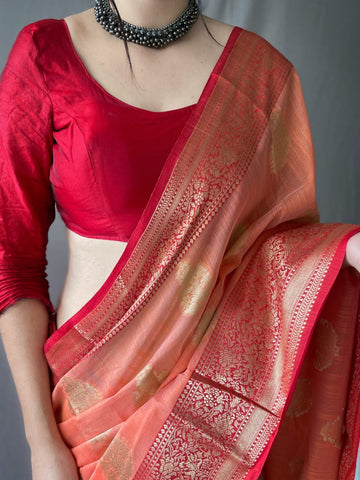 Beautiful Designer Pure Linen Chaap Saree