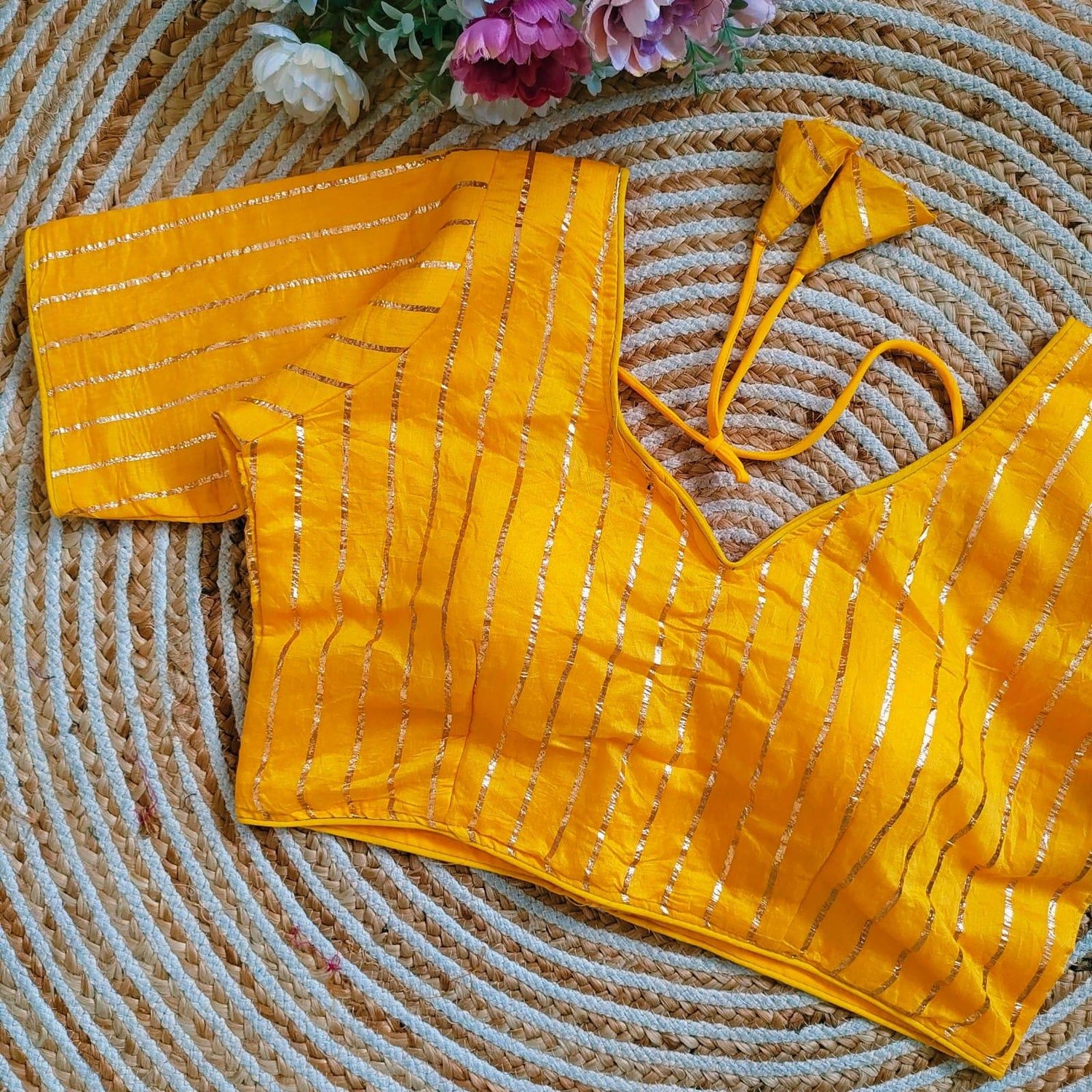 Beautiful Designer Chandri with Golden Zari Blouse