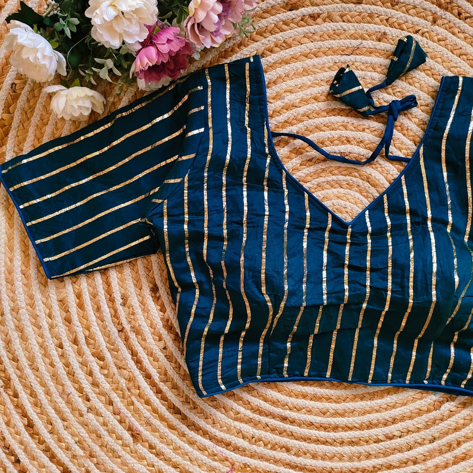 Beautiful Designer Chandri with Golden Zari Blouse