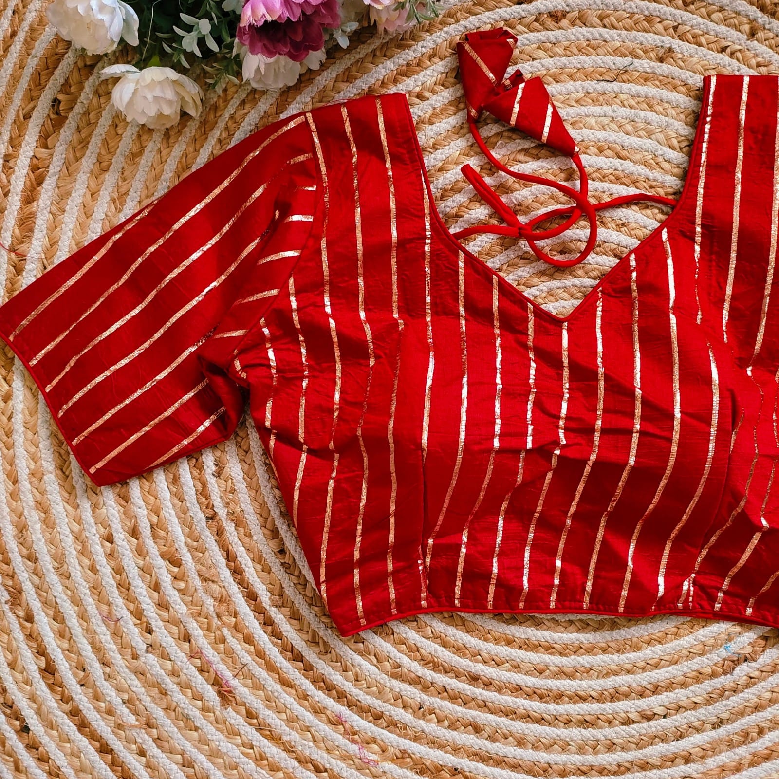 Beautiful Designer Chandri with Golden Zari Blouse