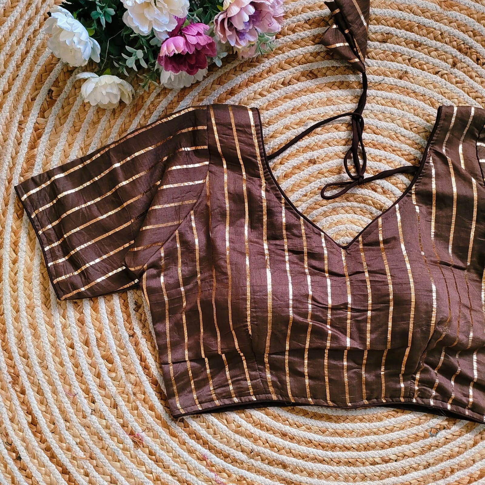 Beautiful Designer Chandri with Golden Zari Blouse