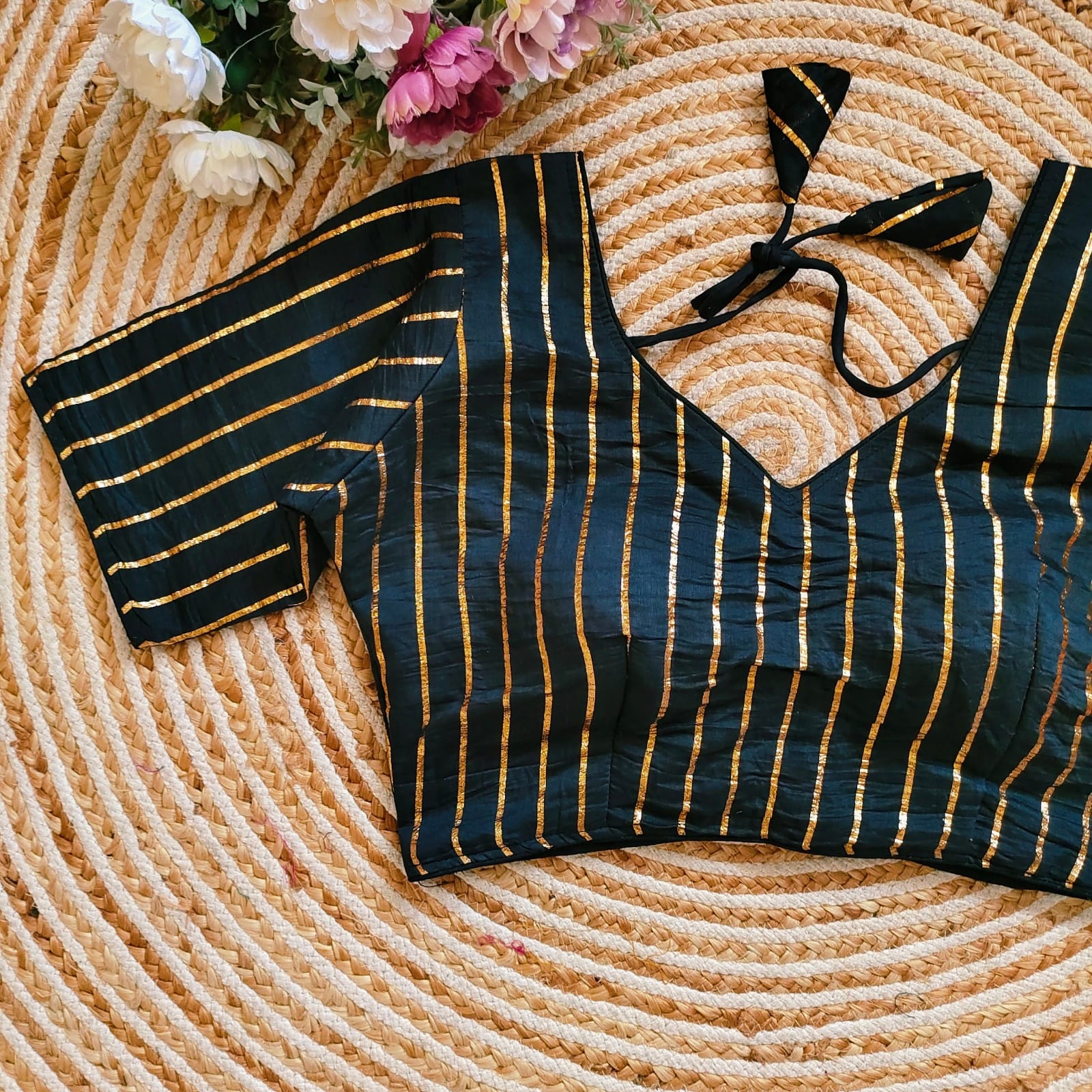 Beautiful Designer Chandri with Golden Zari Blouse