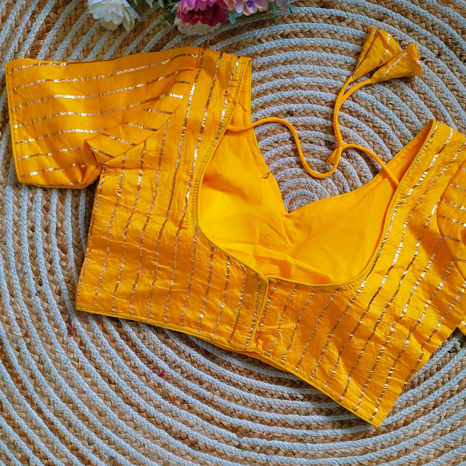 Beautiful Designer Chandri with Golden Zari Blouse