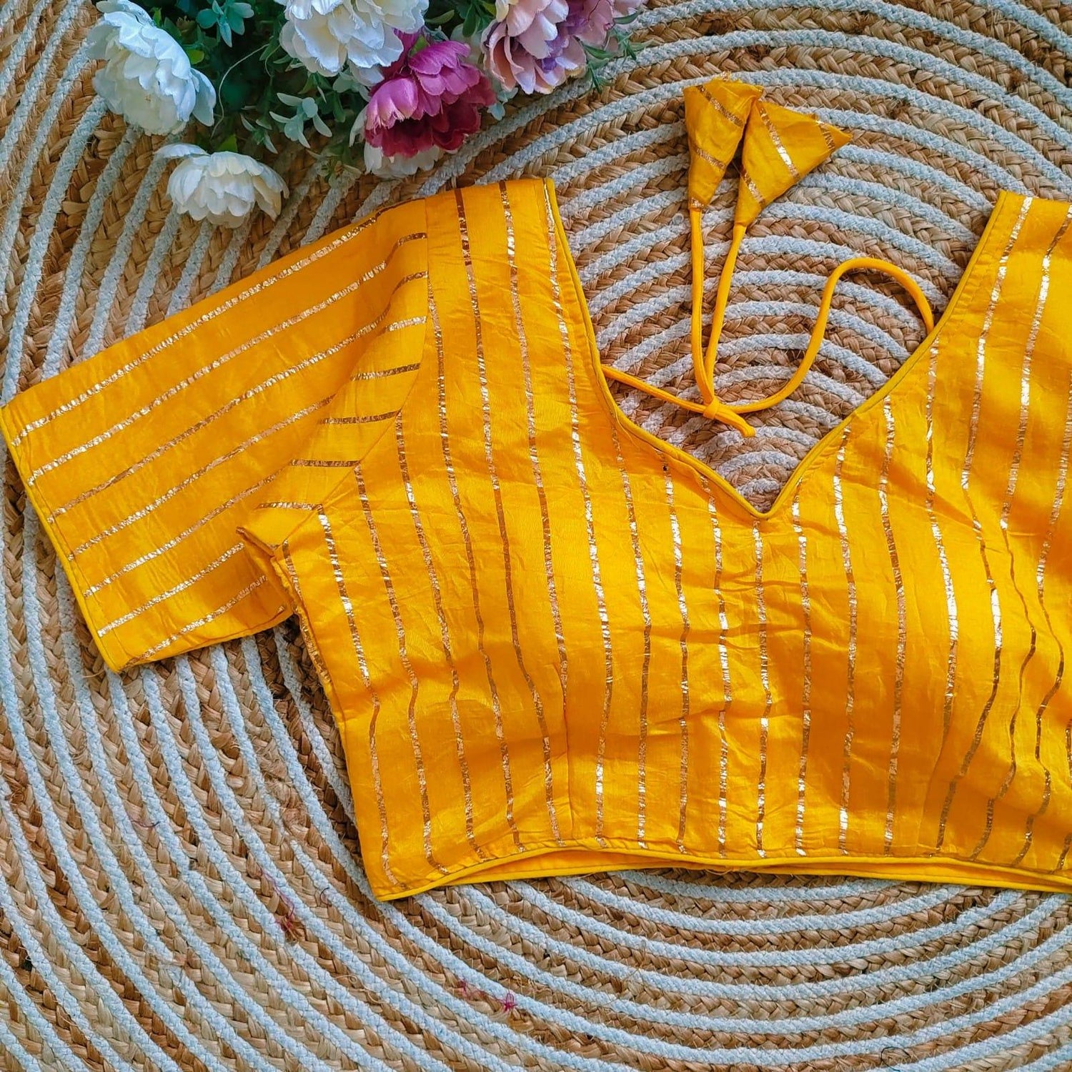 Beautiful Designer Chandri with Golden Zari Blouse
