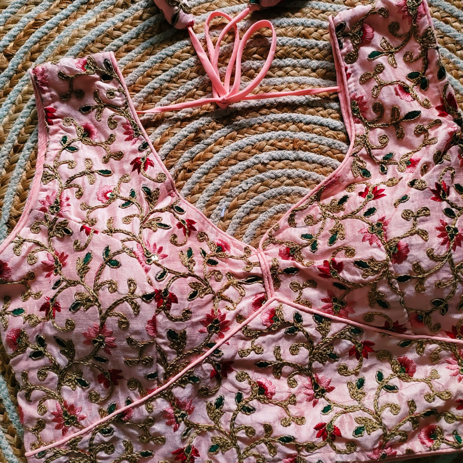 Beautiful Designer Multi Codding Work On Malai Silk Blouse