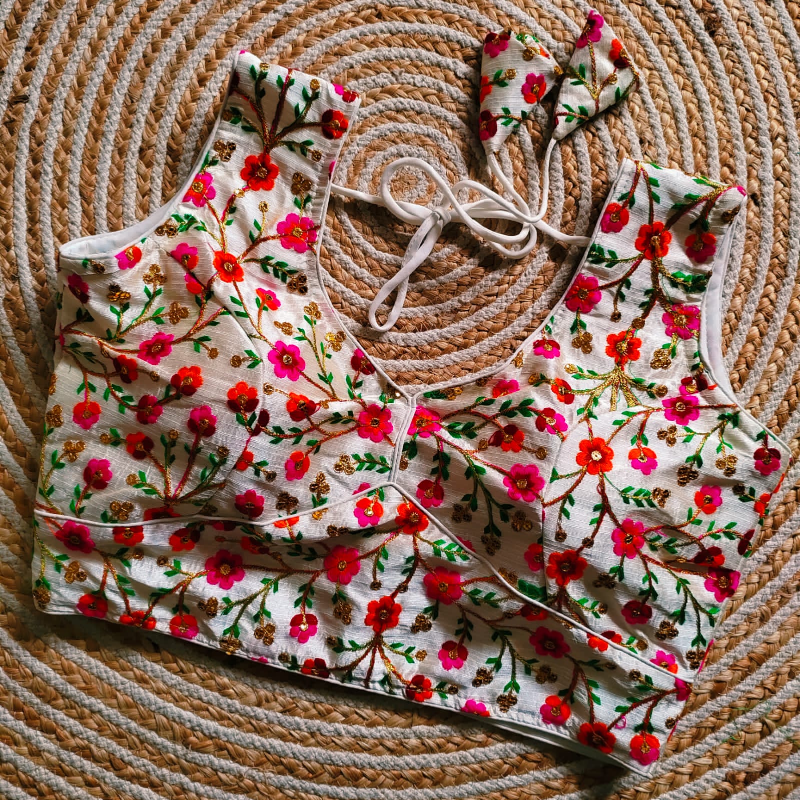 Beautiful Designer Multi Codding Work On Malai Silk Blouse