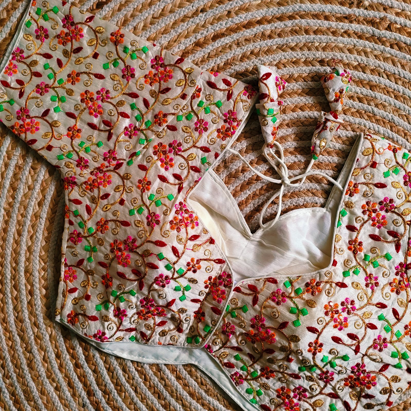 Beautiful Designer Multi Codding Work On Malai Silk Blouse