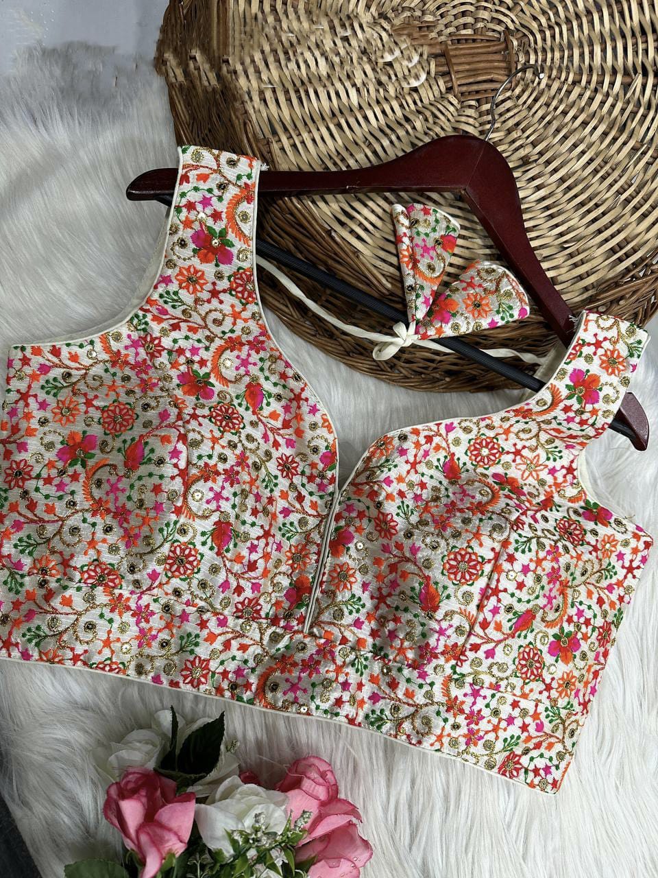 Beautiful Designer Multi Codding Work On Malai Silk Blouse