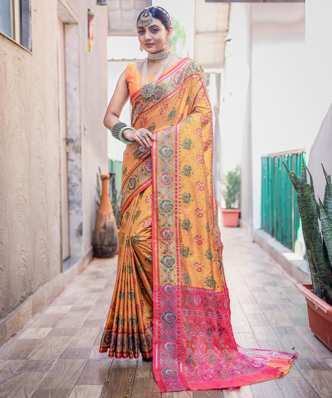 Beautiful Designer Pure Soft Rutuja Meenakari Patola Silk Saree