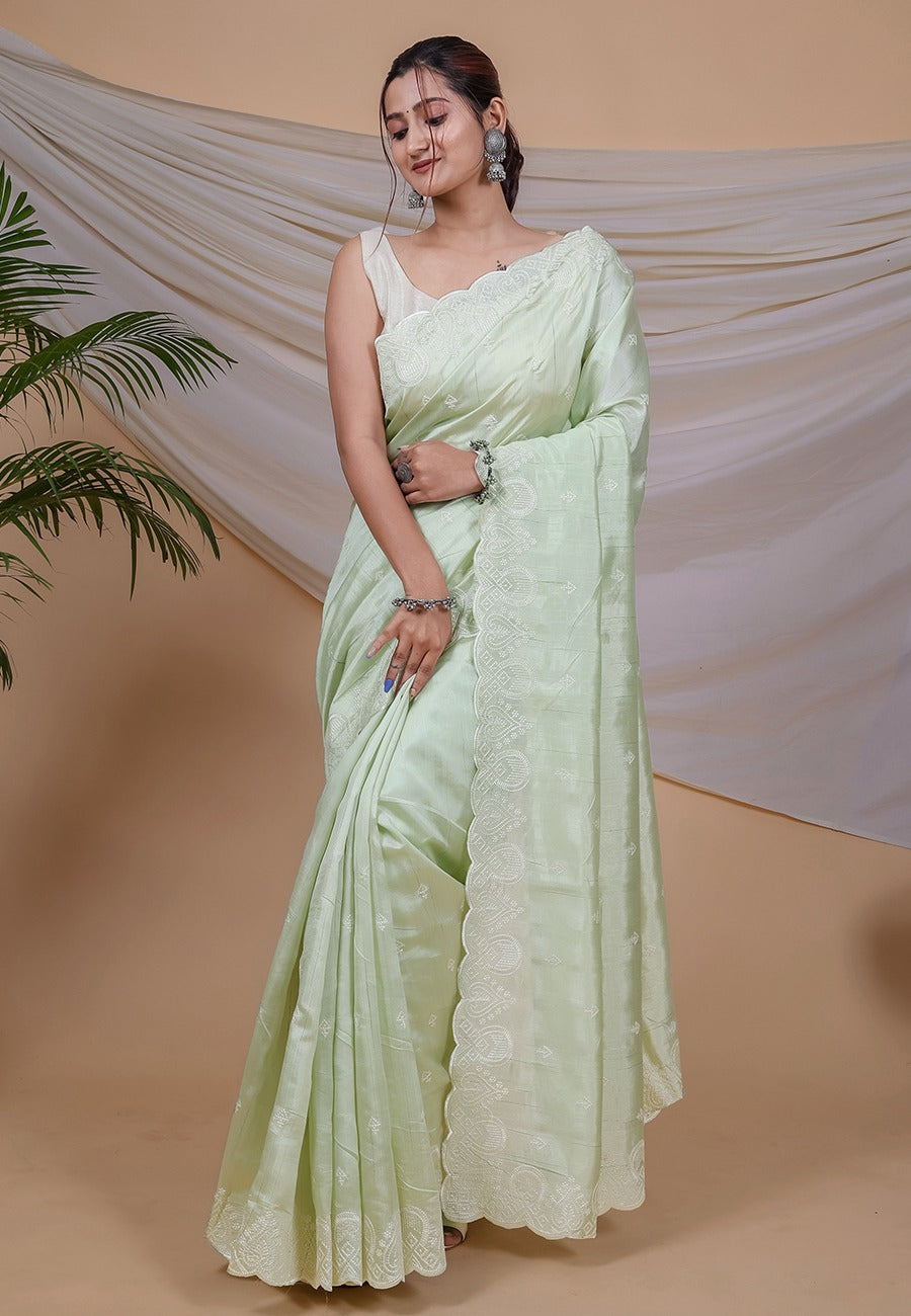 Beautiful Designer Pure Soft Silk Saree With kantha Thread Work