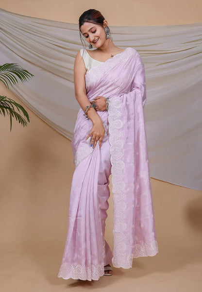 Beautiful Designer Pure Soft Silk Saree With kantha Thread Work
