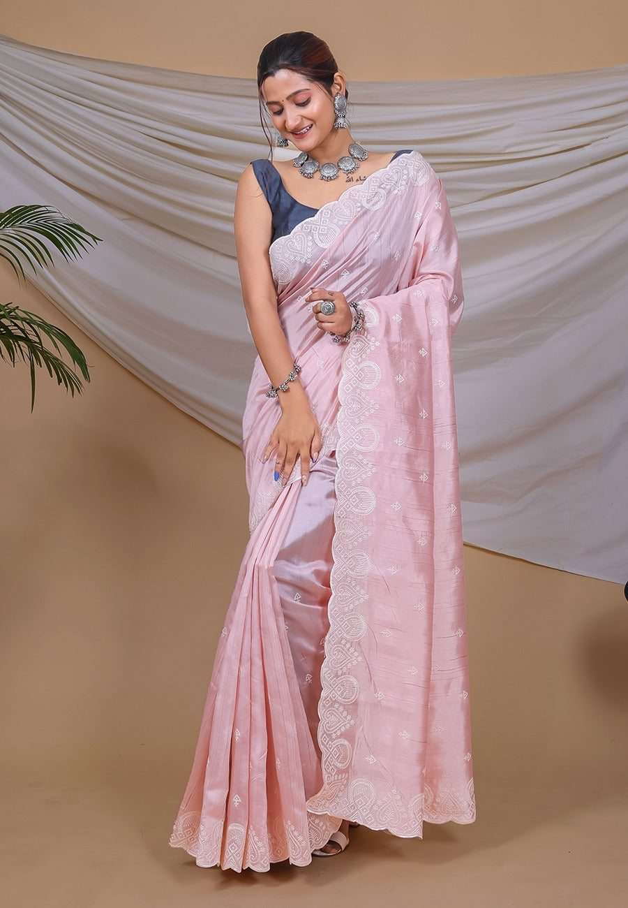 Beautiful Designer Pure Soft Silk Saree With kantha Thread Work